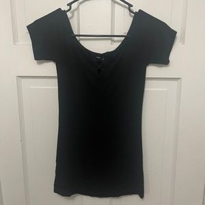 NWT Michael Stars Black Katharine Off-The-Shoulder Strappy Rib-Knit Tee
